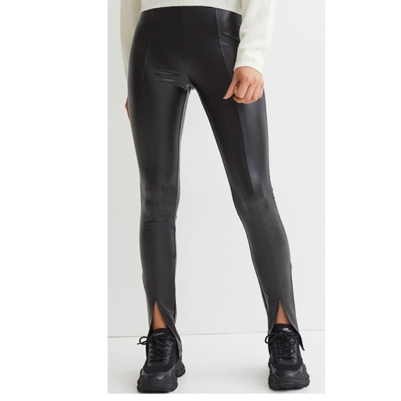 H&M Pants & Jumpsuits Hm Black Front Ankle Slit Faux Leather Pants